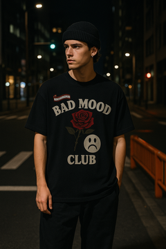 Unisex BAD MOOD CLUB Graphic T-Shirt – Sad Face & Rose Dark Streetwear Tee
