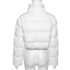 Faux PU Leather Y2K Bubble Puffer Winter Warm Jacket Women Long Sleeve Coats