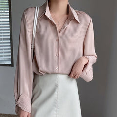 Office Ladies Striped Women Blouses Tops Full Sleeve Loose Shirts