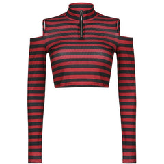 Goth Print Tops Stripe Cute T-Shirts Dark Academia Techwear Button Up V Neck Half Sleeve Sweat Shirts