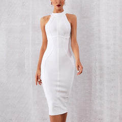 Summer White cocktail midi Dress Tank Sexy Sleeveless white dress for women