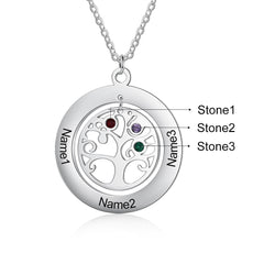 Tree of Life Name Necklace with Birthstone Name Engraved Pendant Family