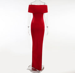 Summer Short Sleeve High Split Formal Evening Dress Women Solid Bodycon Long Dresses
