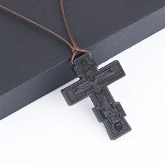 INRI red and black wood cross necklace rope chain religious