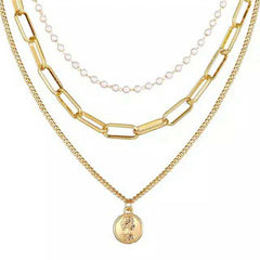 Multi Layer Lock Portrait Pendants Necklaces For Women Gold Metal Key Heart Necklace