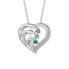 Family Name Heart Necklaces for Women Birthstone Engraving Necklace