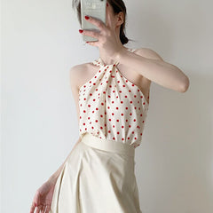 Backless Camis Women Summer Polka Dot Twist Halterneck Vest Female Casual Chiffon Tops