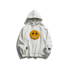 Zipper Pocket Smile Face Patchwork Fleece Hoodies Sweatshirts Streetwear