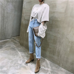 Women Streetwear Loose Female Denim Jeans Buttons Zipper Ladies trouser
