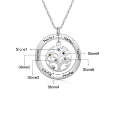 Tree of Life Name Necklace with Birthstone Name Engraved Pendant Family