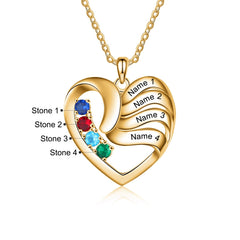 2-5 Names Customized Birthstone Fashion Memorial Heart Necklace