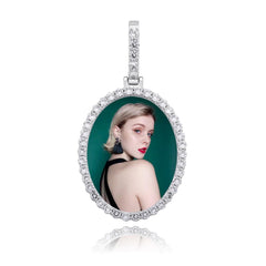 Custom Photo Pendant Oval Medal Pendant Ice Zircon Pendant Necklace Fashion Hip Hop Jewelry