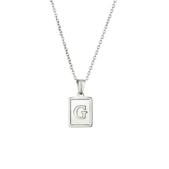 18K Golden Chain Necklaces Male Square Natural Shell Initial Letters Pendant Stainless Steel Jewelry