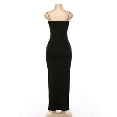 Backless Strap Split Dress Women Elastic Long Dresses Sleeveless Camisole Dress