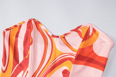 Print Off Shoulder Sleeveless Colorful Crop Top Mini Dress 2 Pieces Suit