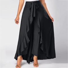Women Pants Causal Ruffle Drawstring TrouserHigh Waist  Loose Dancing Outfits Palazzo Skirt
