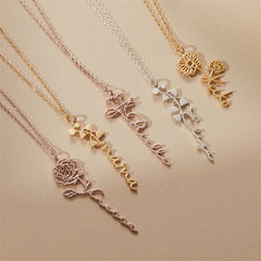 Custom Name Necklace Handwriting Style With Flower Personalized Name Jewelry