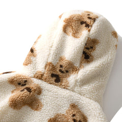 Hip Hop Men Women Fashion Bear Print Full Zip Hooded Coat Tops Outwear