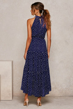Summer Long Dress Polka Dot Casual Dresses Black Sexy Halter Strapless Sundress Vacation