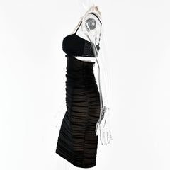 Women Spaghetti Strap Corset Cut Out Lined Long Dress Sexy Ruched Backless Elegant Bodycon