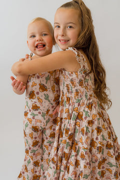 Pink Highland Cow Shirred Dress