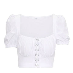 Women clothes Ladies Button Square Neck Tops Short Sleeve square collar pullover T-shirts