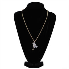 Iced Out Praying Hand Pendant Necklace With Cross Gold Silver Color Hip Hop Necklace