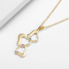 Personalized 3 Love Heart Hollow Design Birthstone Engrave Name Necklace Pendant