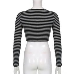 Goth Print Tops Stripe Cute T-Shirts Dark Academia Techwear Button Up V Neck Half Sleeve Sweat Shirts