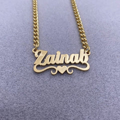 Custom Name Necklace With Heart Stainless Steel Cuban Chain Necklace