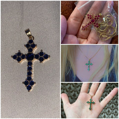Cross Necklace Fashion White/Rose Red/Green Blue for Women Shiny Stylish Party Accessories