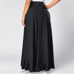 Women Pants Causal Ruffle Drawstring TrouserHigh Waist  Loose Dancing Outfits Palazzo Skirt