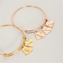 Personalized Bracelet Heart Customized Engraved 1-6Names Adjustable Bangles