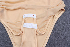Sleeveless Chic Fashion Mesh Ruched Halter Bodysuit Women Female Tie Up Backless Body Suit