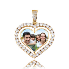 Heart Shaped Custom Photo Spin Double Sided Medallion Pendant Necklace Hip Hop Jewelry