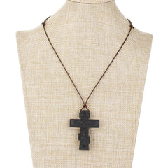 INRI red and black wood cross necklace rope chain religious