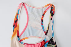 Sleeveless Hollow Out Straps Asymmetric Print Backless Ruched Sexy Maxi Dress