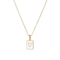 18K Golden Chain Necklaces Male Square Natural Shell Initial Letters Pendant Stainless Steel Jewelry