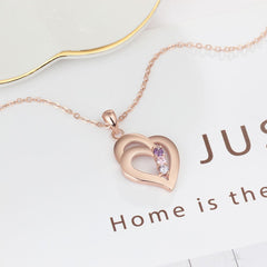 925 Sterling Silver Mothers Necklace with 3 Birthstones Romantic Name Heart Pendants