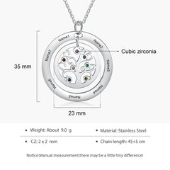 Tree of Life Name Necklace with Birthstone Name Engraved Pendant Family
