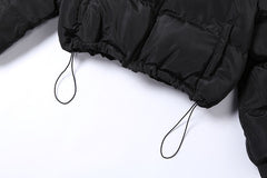 Faux PU Leather Y2K Bubble Puffer Winter Warm Jacket Women Long Sleeve Coats