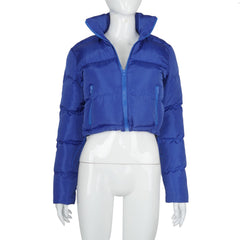 Faux PU Leather Y2K Bubble Puffer Winter Warm Jacket Women Long Sleeve Coats