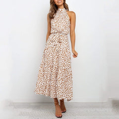 Summer Long Dress Polka Dot Casual Dresses Black Sexy Halter Strapless Sundress Vacation