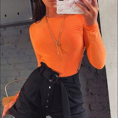Bodycon Bodysuits Women Long Sleeve Body Suit Female O Neck
