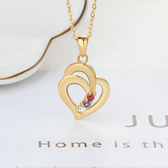 925 Sterling Silver Mothers Necklace with 3 Birthstones Romantic Name Heart Pendants