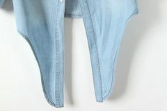 Denim Shirt Short Sleeve Womens Tops Chemise Femme Crop Tops