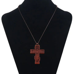 INRI red and black wood cross necklace rope chain religious