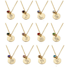 Stainless Steel Birth Flower Necklaces Birthstone Choker Necklace