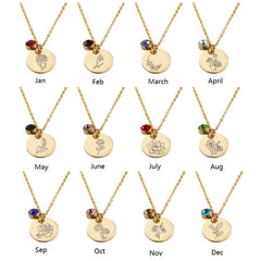 Stainless Steel Birth Flower Necklaces Birthstone Choker Necklace