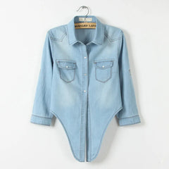 Denim Shirt Short Sleeve Womens Tops Chemise Femme Crop Tops
